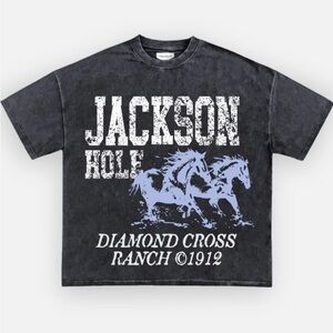 Jackson Hole Graphic Tee - Black with Light Blue Print